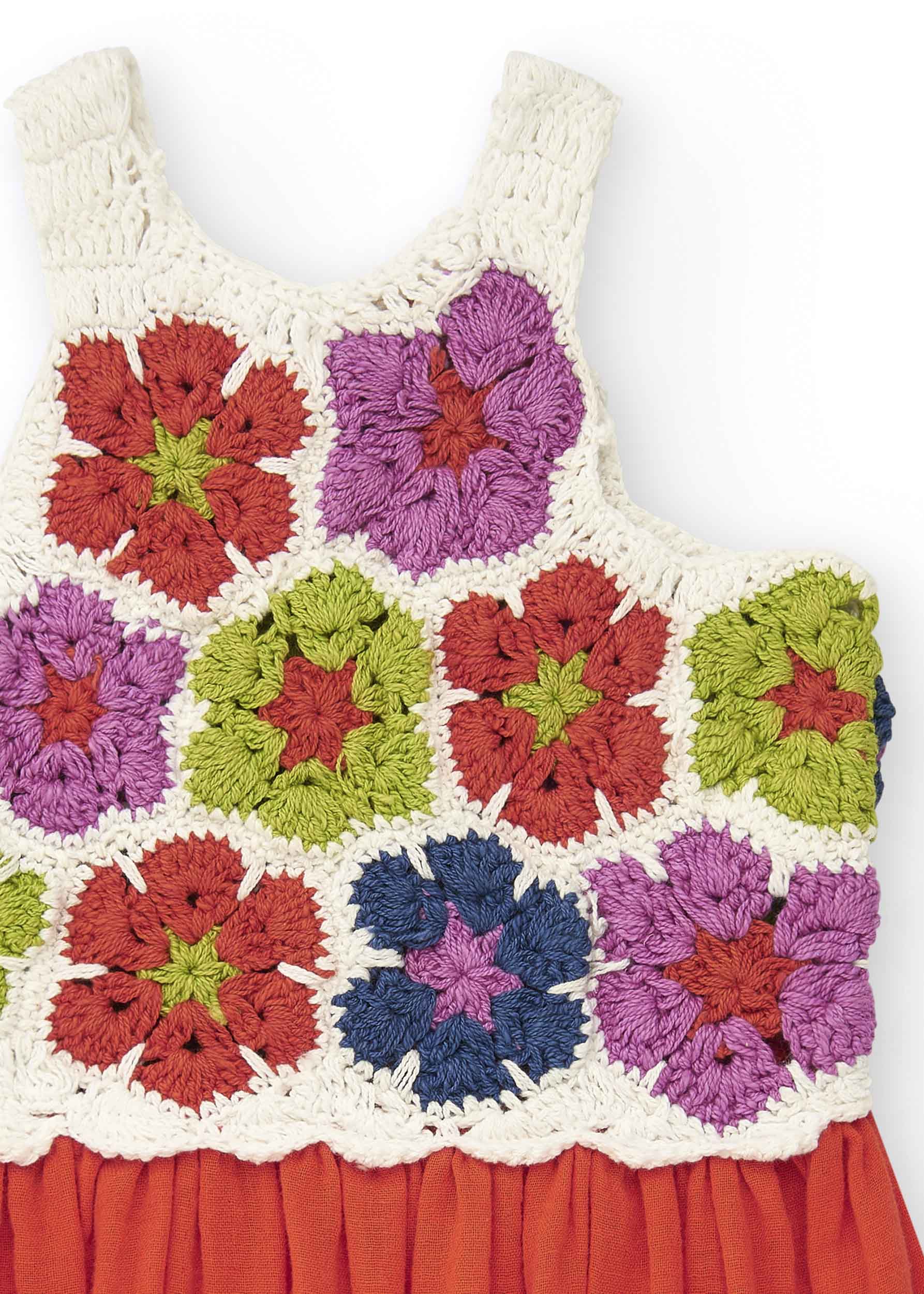 Tuc Tuc Abito Bianco/Corallo con Ricami Fiori per Neonate