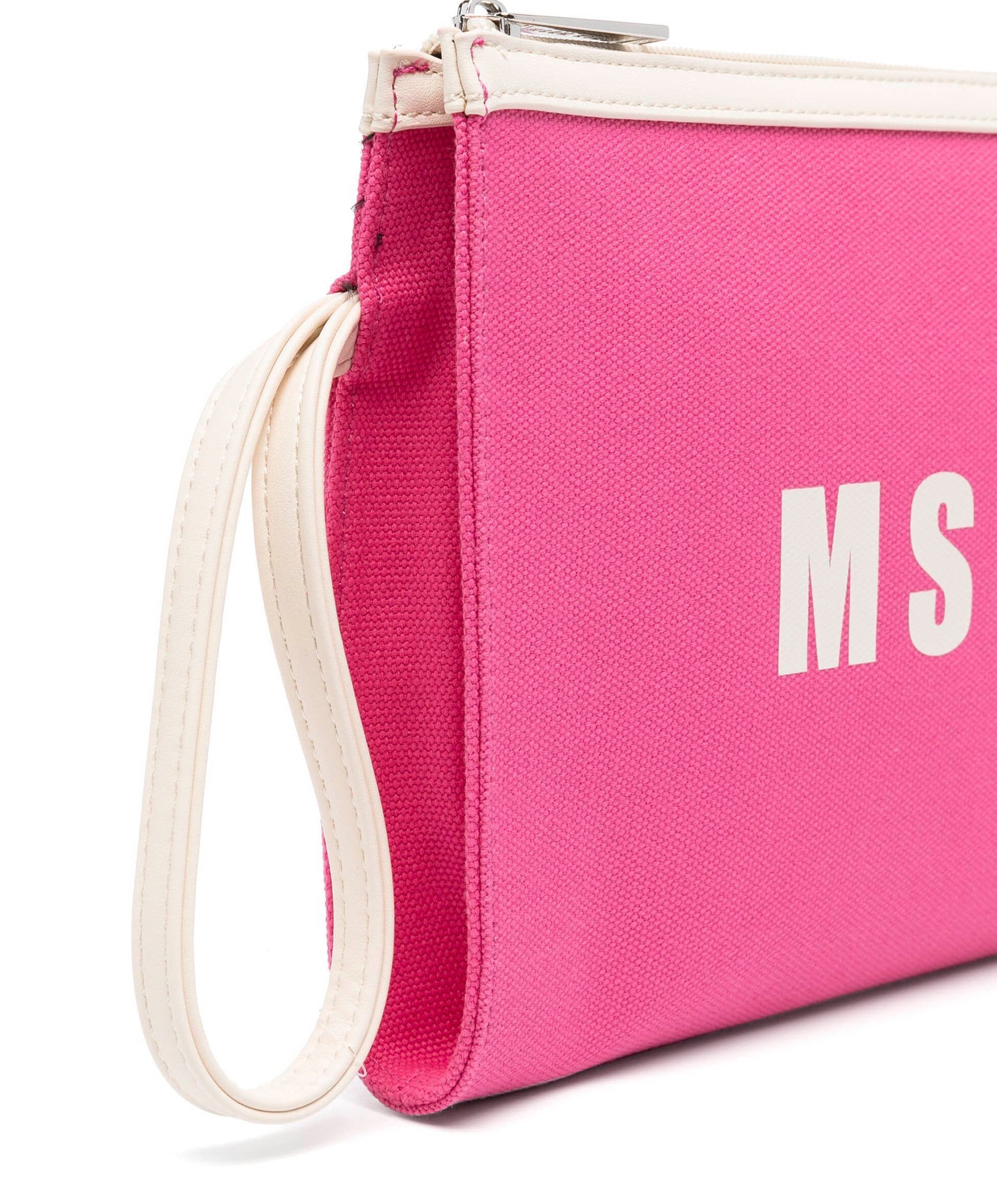 Msgm Kids Borsa Clutch Fuxia con Stampa Logo