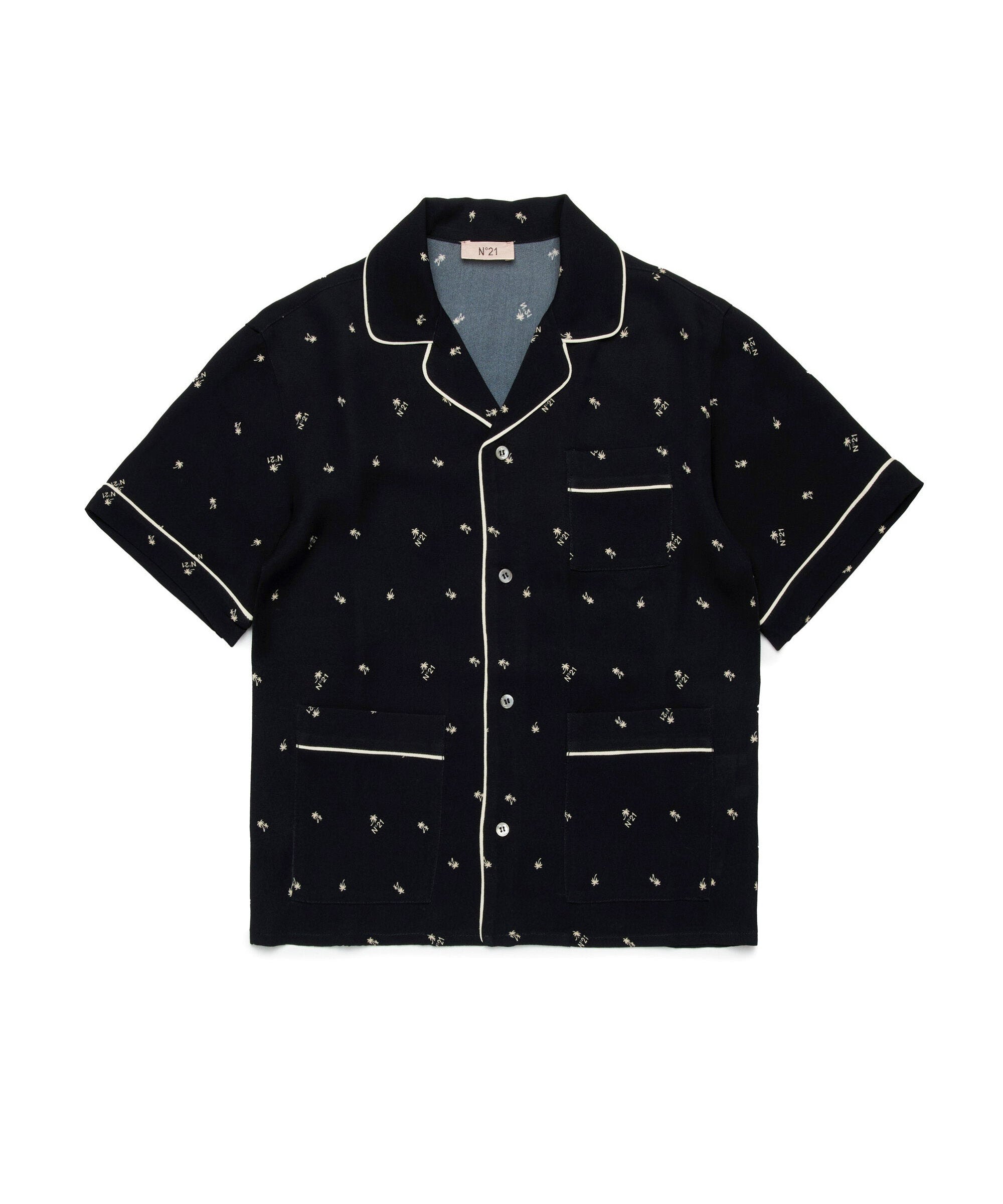 N°21 Kids Camicia Nera All over Palms per Bambine