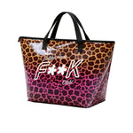 F**K Kids Maxi Borsa Mare Fantasia Leopardato Rosa con Logo per Bambine