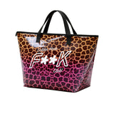 F**K Kids Maxi Borsa Mare Fantasia Leopardato Rosa con Logo per Bambine