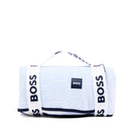 BOSS Kids Copertina Azzurra Bifacciale in Cotone con Stampa Panda Rosso e Orsetti Jacquard per Neonati