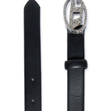 Diesel Kids Cintura Nera con Fibia Logo Oval D con Strass per Bambine
