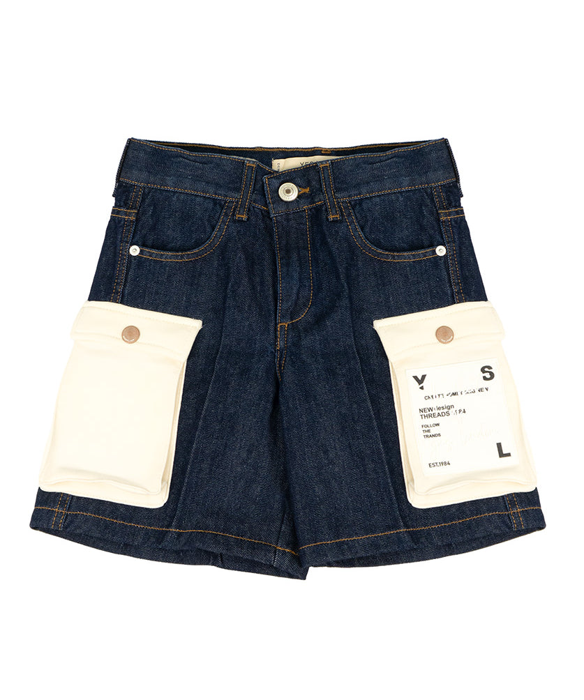 Yes London Kids Bermuda in Denim con Tasconi Beige per Bambini