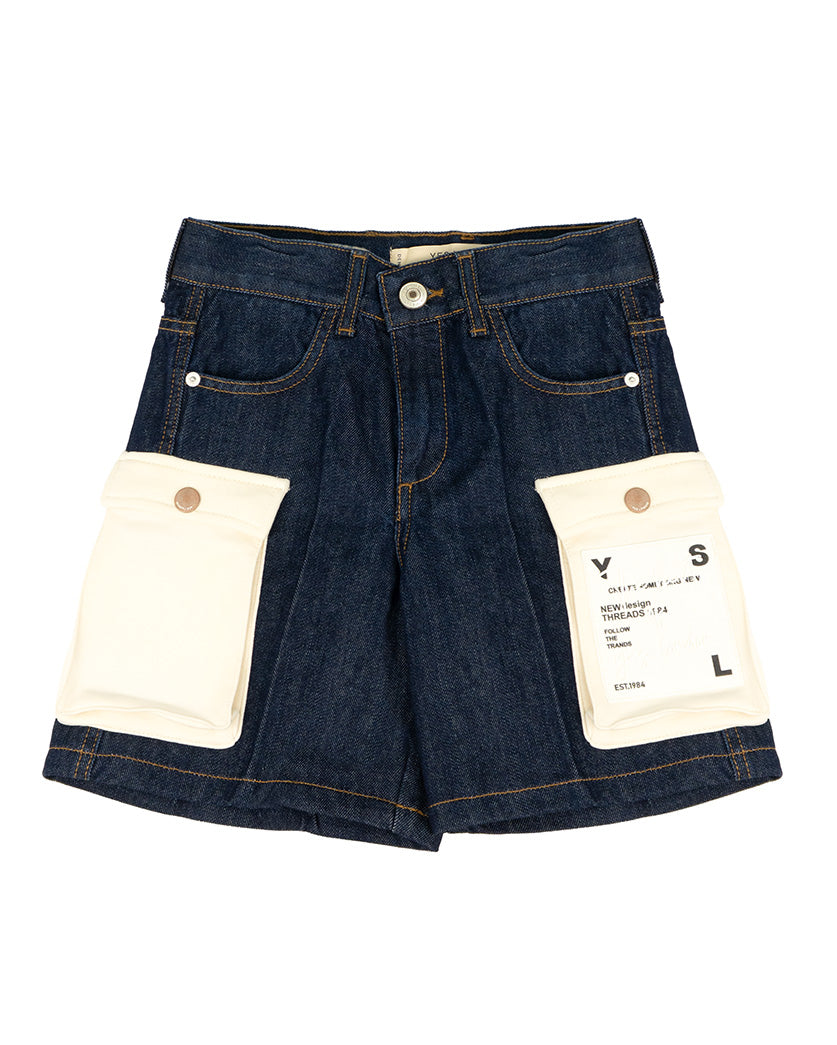 Yes London Kids Bermuda in Denim con Tasconi Beige per Bambini