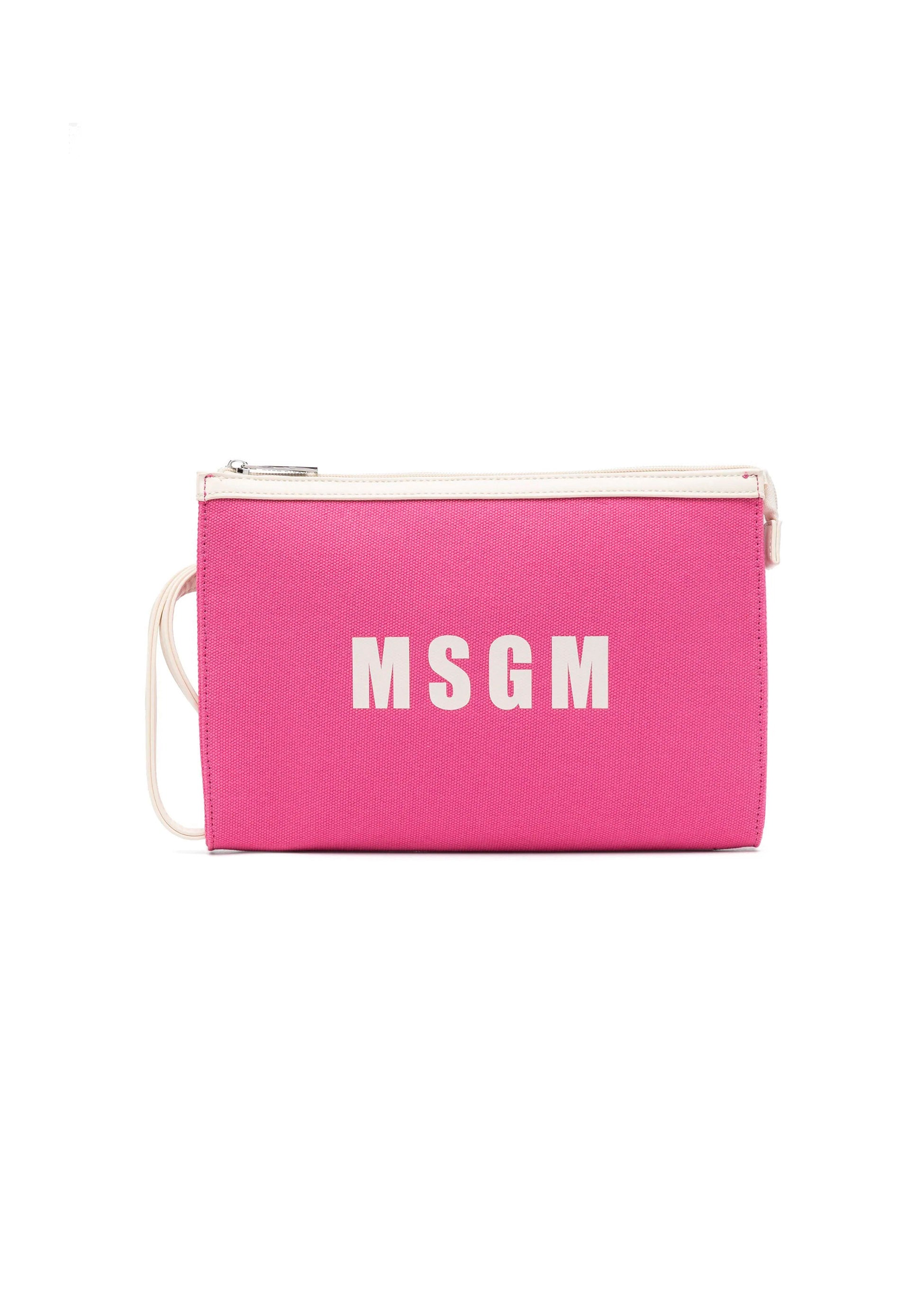 Msgm Kids Borsa Clutch Fuxia con Stampa Logo