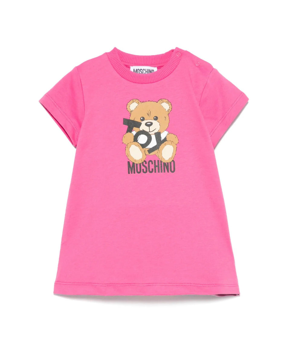 Moschino Kids Abito Fucsia con Stampa Toy per Neonate