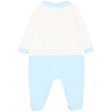 Moschino Kids Tutina Panna e Celeste in Cotone con Colletto e Stampa Teddy Bear per Neonati
