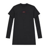 MSGM Kids Abito Doppia Manica in Pizzo Nero con Logo Rosso per Bambine