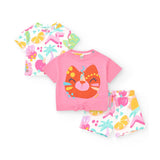 Tuc Tuc T-shirt Rosa e Multicolor con Shorts per Neonate