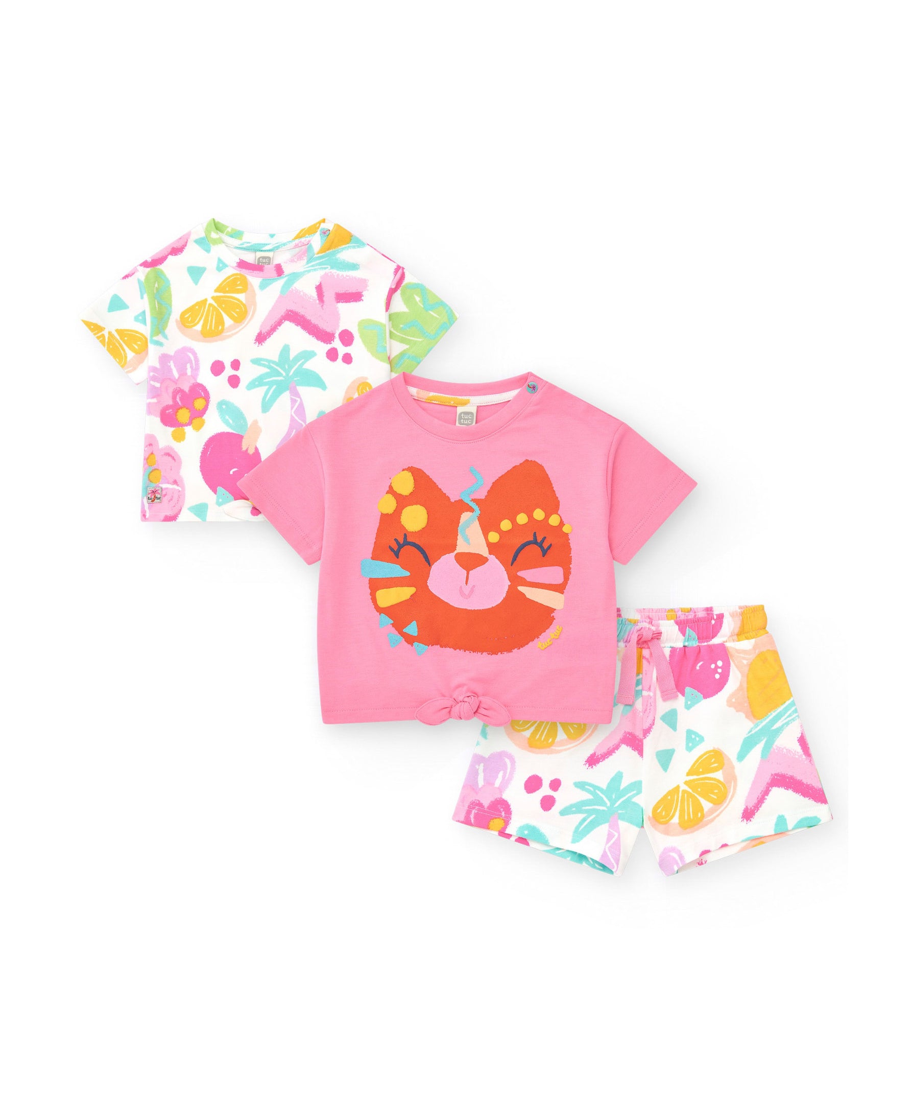 Tuc Tuc T-shirt Rosa e Multicolor con Shorts per Neonate