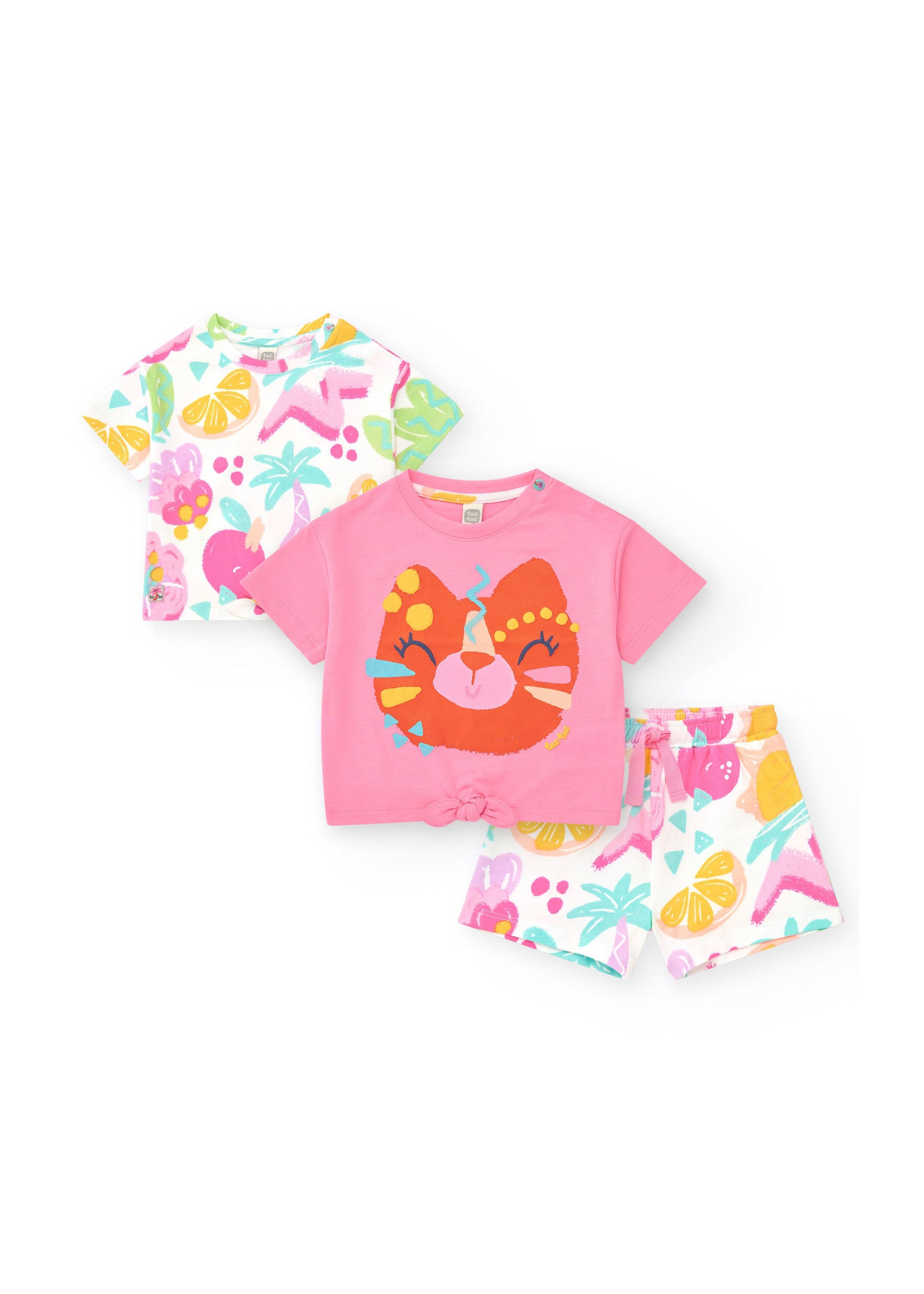 Tuc Tuc T-shirt Rosa e Multicolor con Shorts per Neonate
