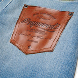 Dsquared2 Kids Jeans Denim Blu Stone Wash con Tasca Retro Effetto Pelle Unisex per Bambini