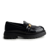 Elisabetta Franchi La Mia Bambina Mocassino Nero Lucido con Logo Oro per Bambine