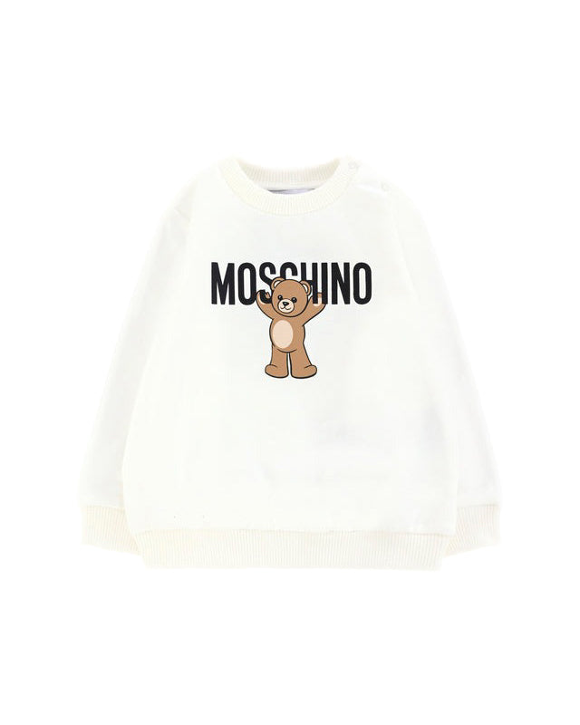 Moschino Kids Felpa Girocollo Panna con Logo per Neonati