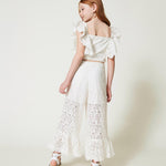 Twinset Kids Pantaloni in Pizzo e Sangallo