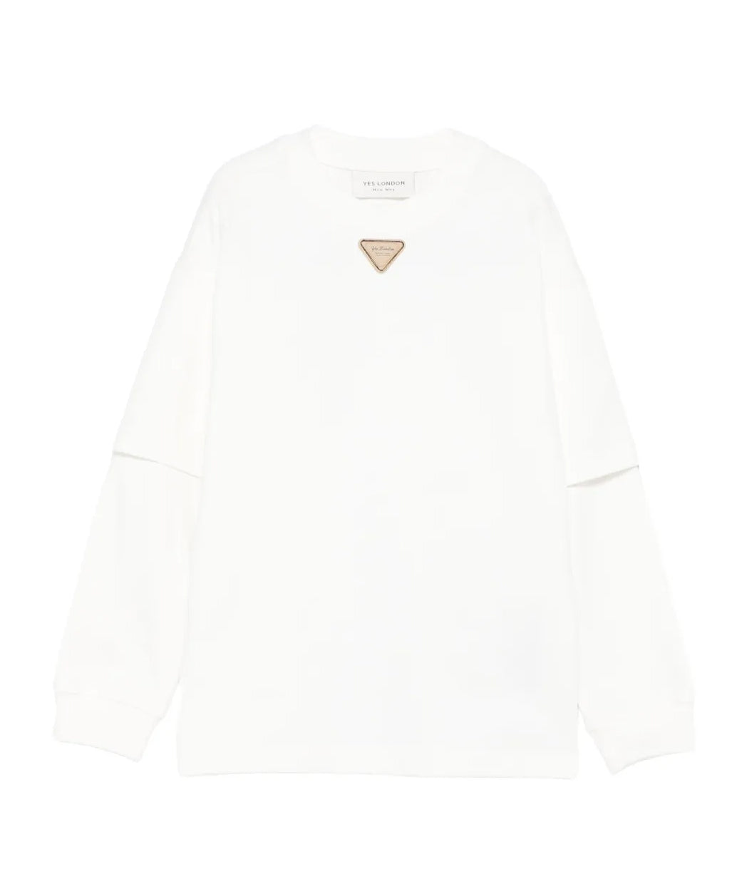 Yes London Kids T-Shirt Bianca Doppia Manica Lunga Total White con Targhetta Logo per Bambini