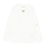 Yes London Kids T-Shirt Bianca Doppia Manica Lunga Total White con Targhetta Logo per Bambini