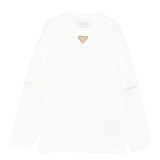 Yes London Kids T-Shirt Bianca Doppia Manica Lunga Total White con Targhetta Logo per Bambini