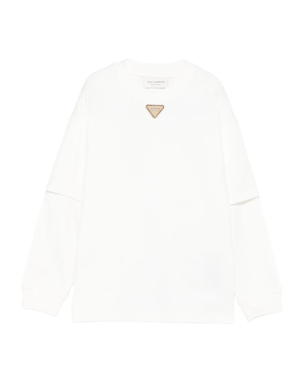 Yes London Kids T-Shirt Bianca Doppia Manica Lunga Total White con Targhetta Logo per Bambini