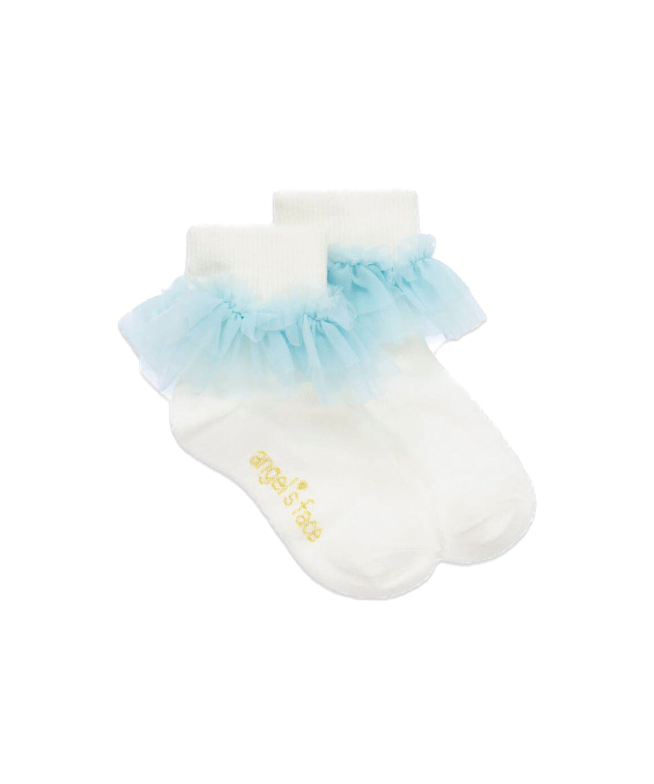 Angel's Face Top Calzini Bianchi/Celeste Frilly per Bambine