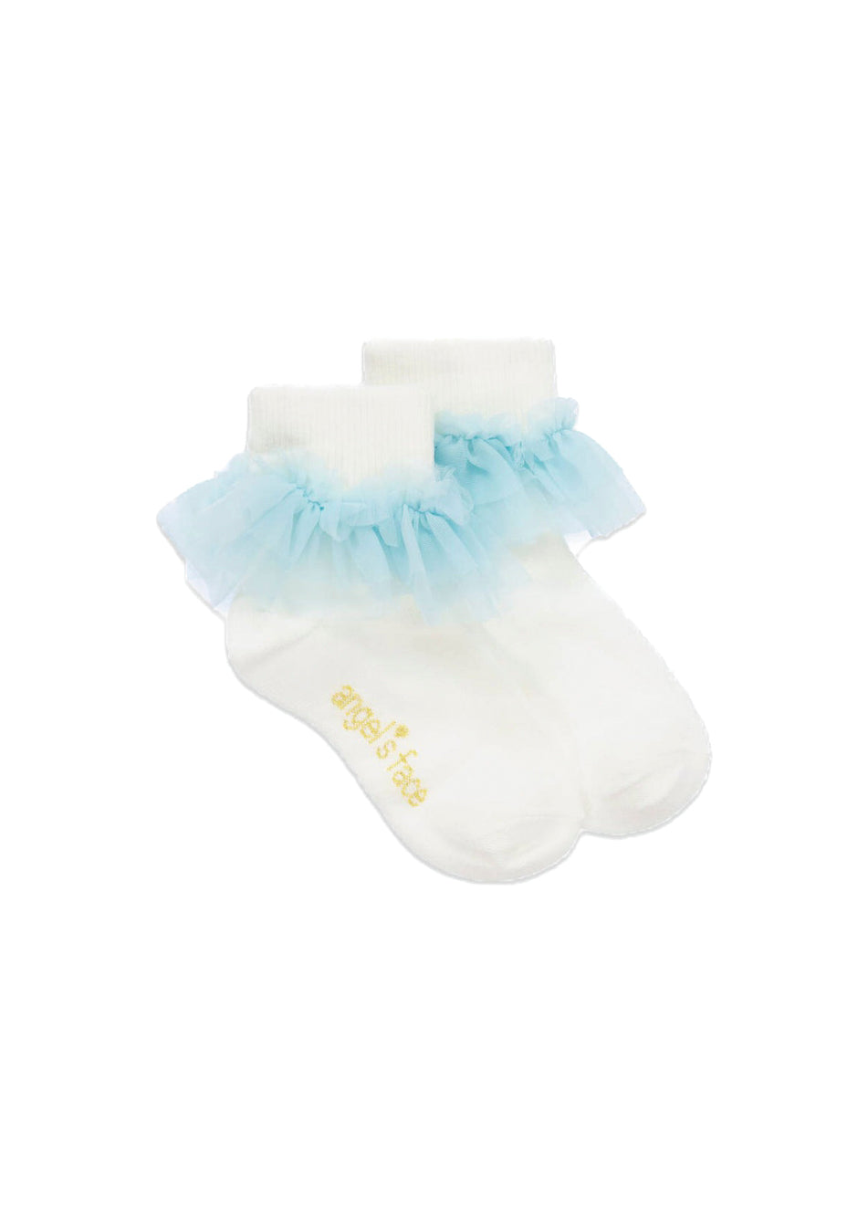 Angel's Face Top Calzini Bianchi/Celeste Frilly per Bambine