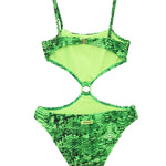 4GIVENESS Costume Monokini Fantasia Rainbow Boa Verde per Bambine (retro)
