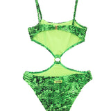 4GIVENESS Costume Monokini Fantasia Rainbow Boa Verde per Bambine (retro)