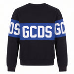 Gcds Kids Felpa Girocollo Nero con Banda Logata Blu per Bambini