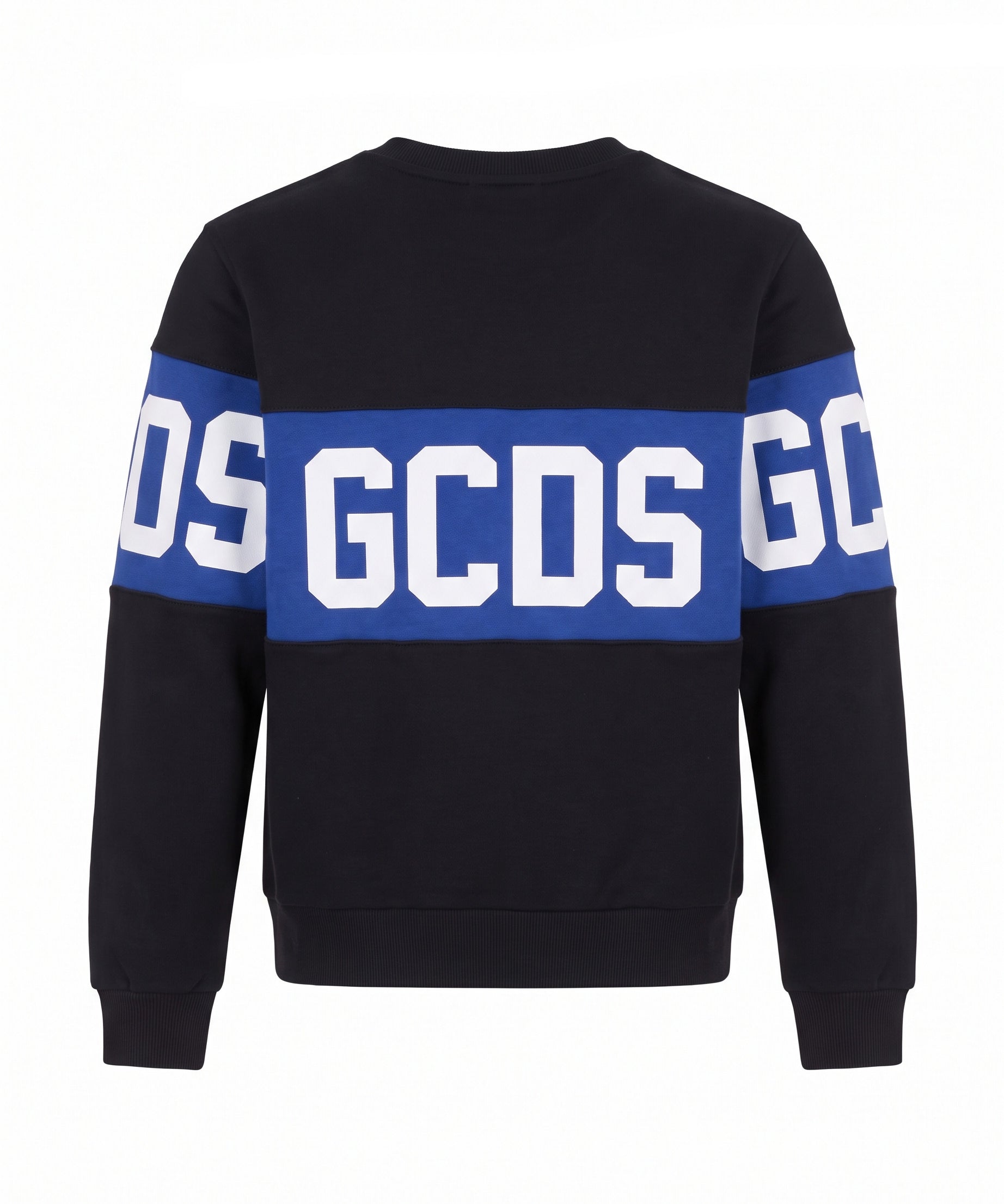 Gcds Kids Felpa Girocollo Nero con Banda Logata Blu per Bambini