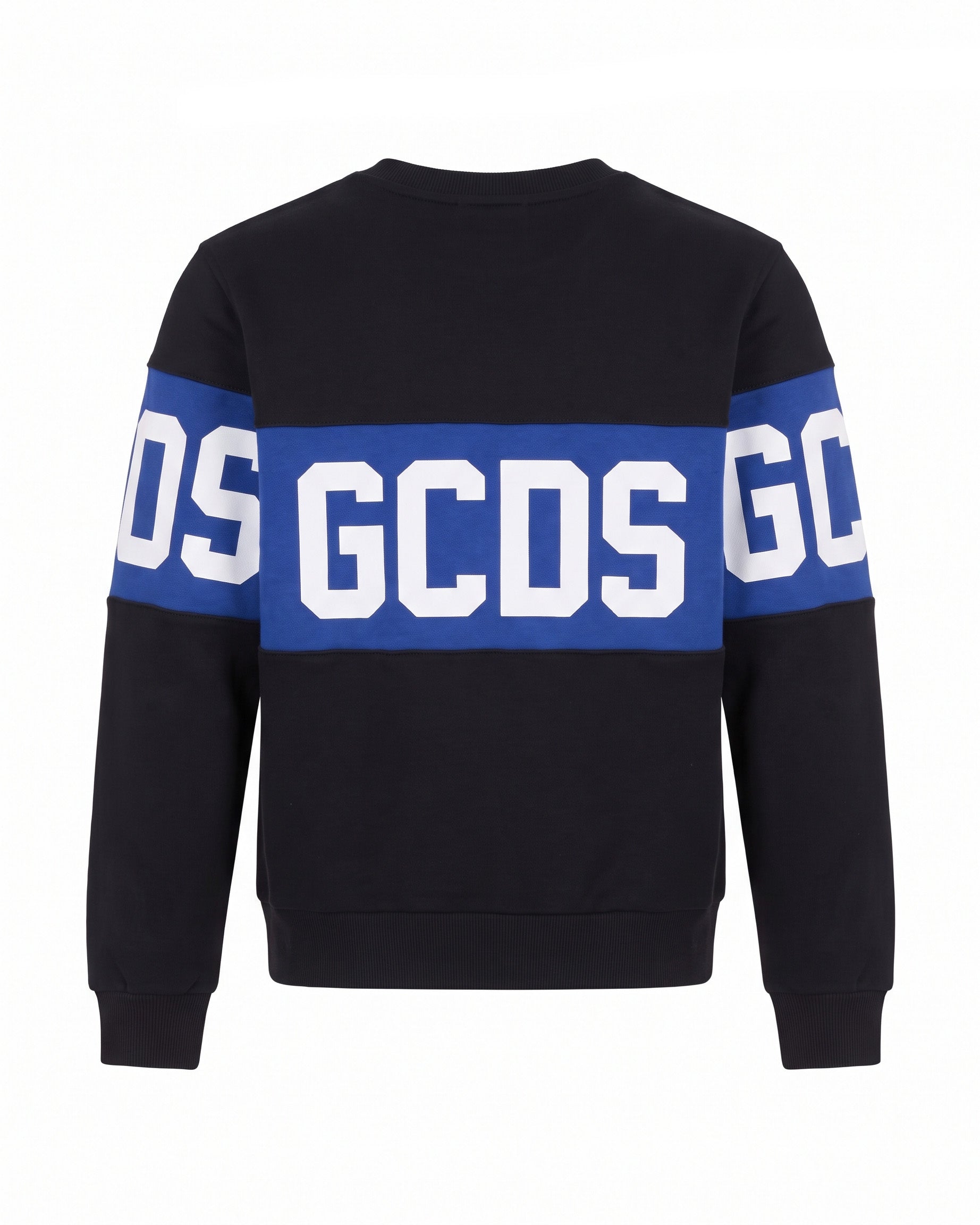 Gcds Kids Felpa Girocollo Nero con Banda Logata Blu per Bambini