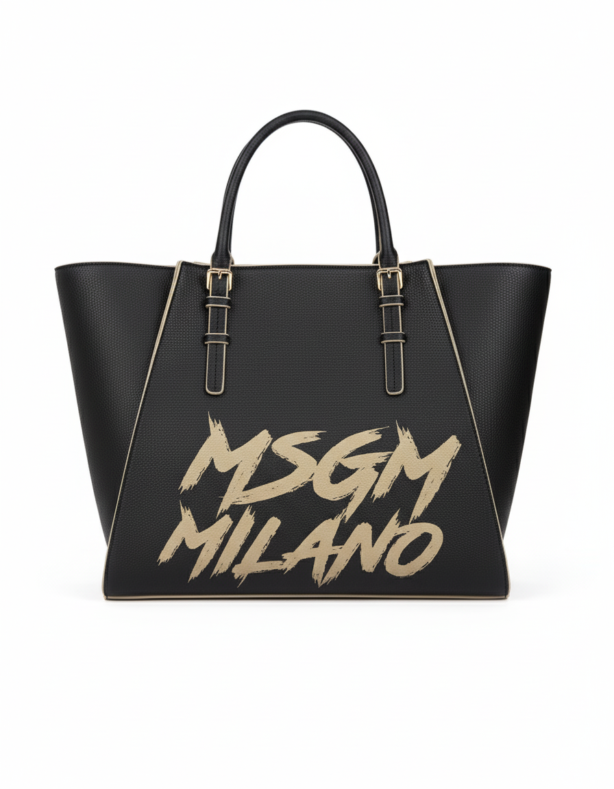 Msgm Kids Borsa Nera con Maxi Logo a Contrasto per Bambine
