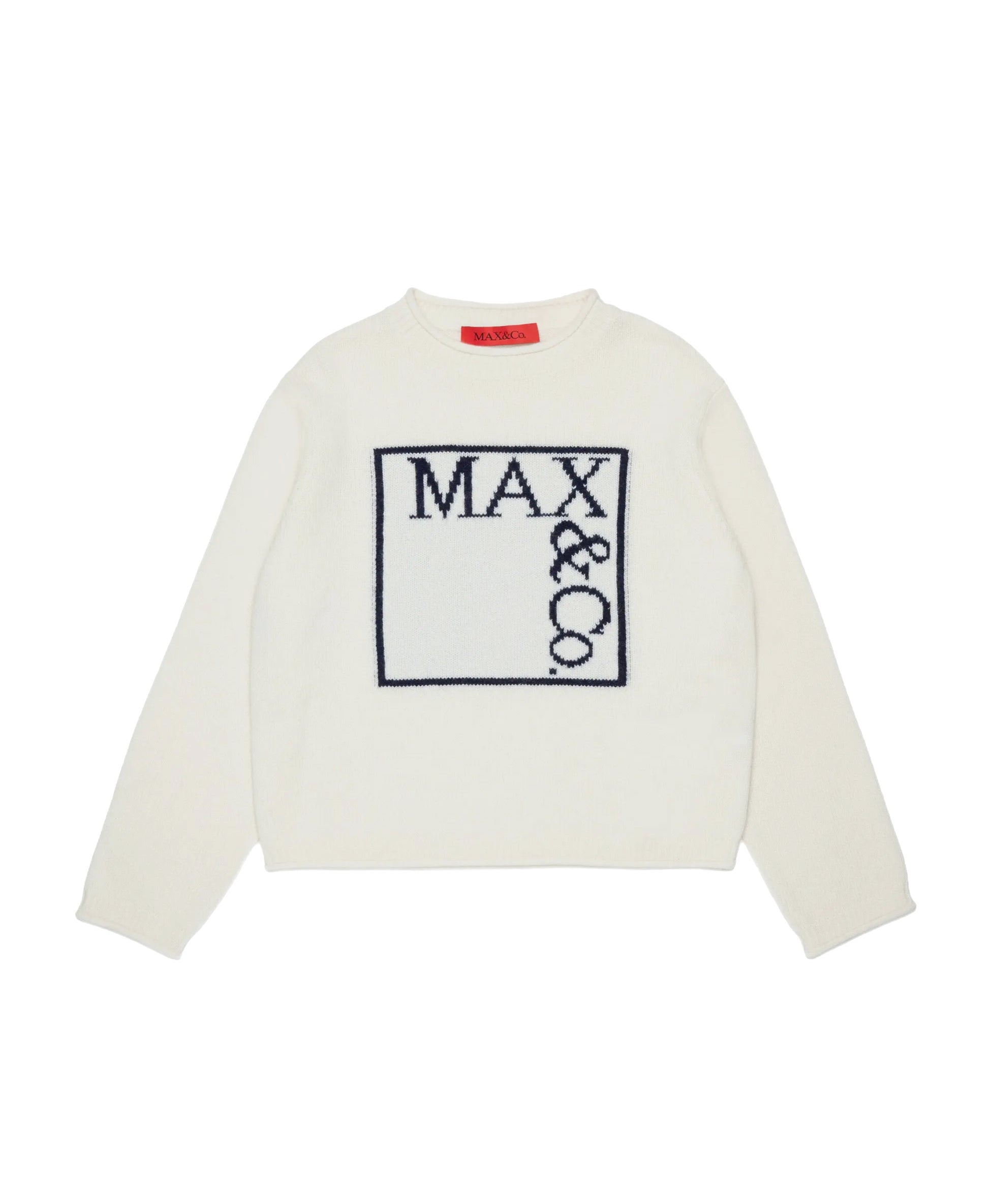 MAX&Co. Kids Maglione Girocollo Panna con Maxi Logo Intarsiato per Bambine
