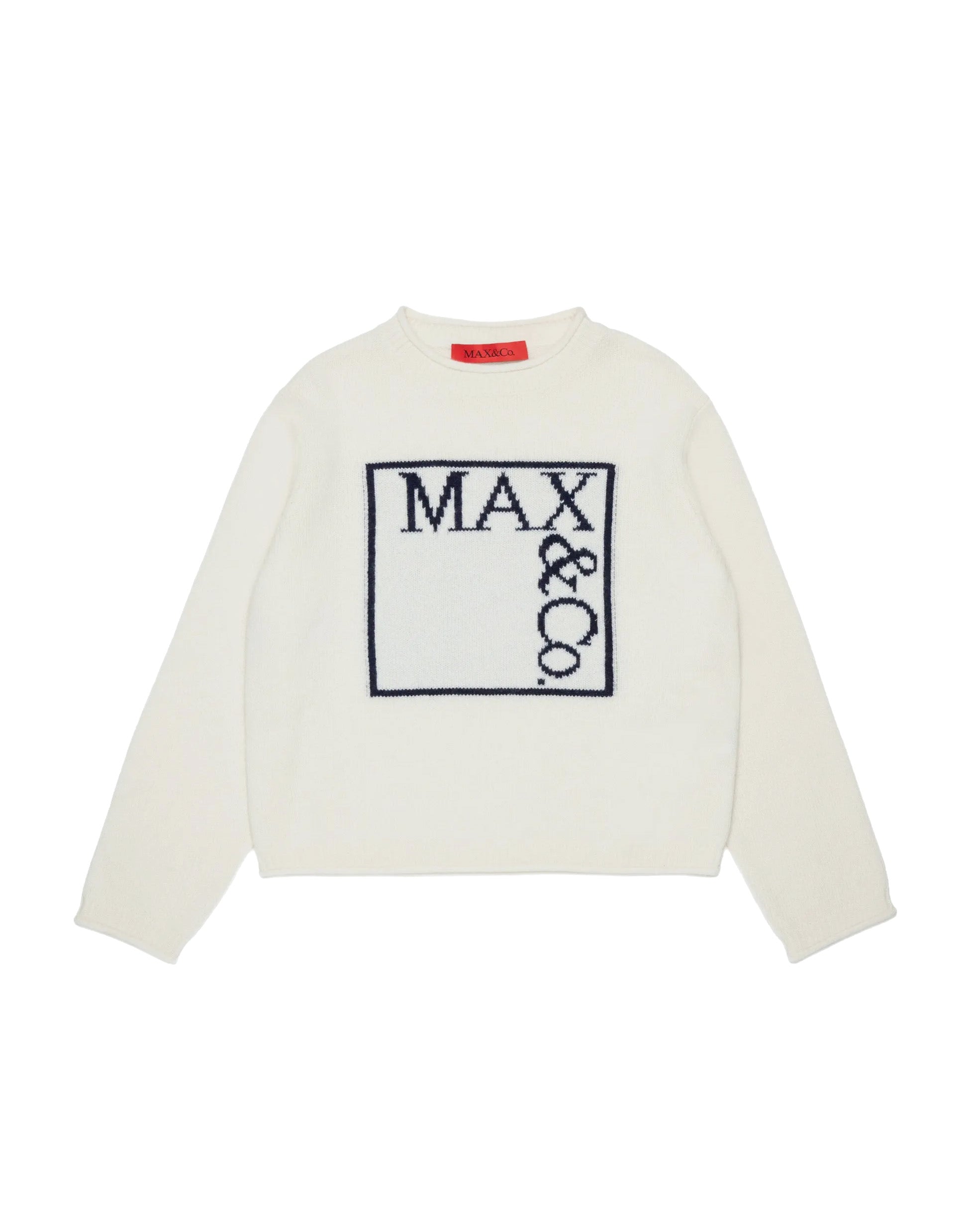 MAX&Co. Kids Maglione Girocollo Panna con Maxi Logo Intarsiato per Bambine