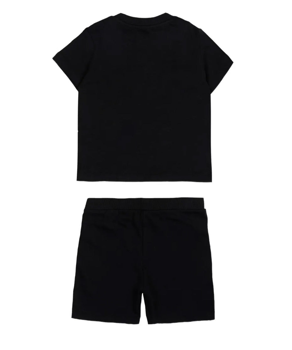 Moschino Kids Set 2pz. Completo T-shirt Avorio con Stampa e Short Abbinati neri Unisex per Neonati