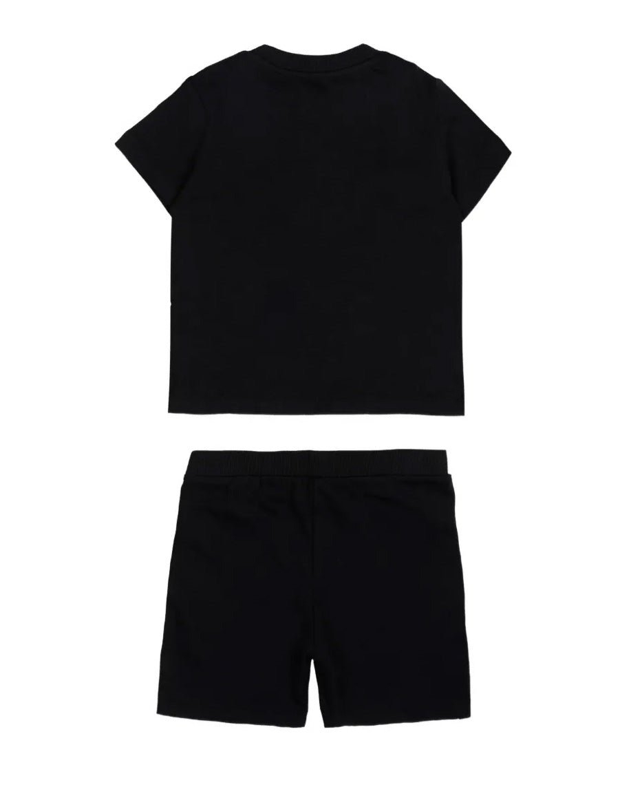 Moschino Kids Set 2pz. Completo T-shirt Avorio con Stampa e Short Abbinati neri Unisex per Neonati