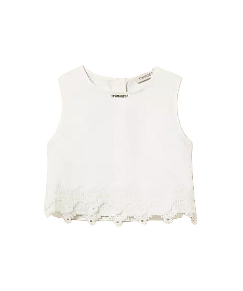 Twinset Kids Top Off-White con Dettagli in Pizzo per Bambine e Neonate