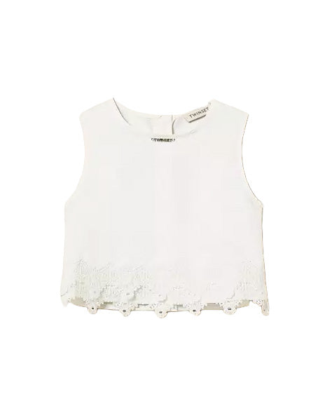 Twinset Kids Top Off-White con Dettagli in Pizzo per Bambine e Neonate