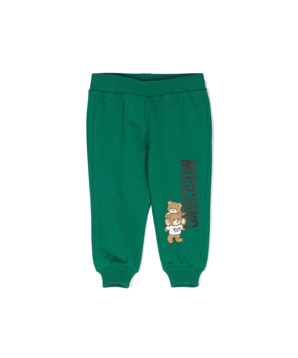 Moschino Kids Pantaloni in Tuta Verdi con Teddy Bear per Neonati