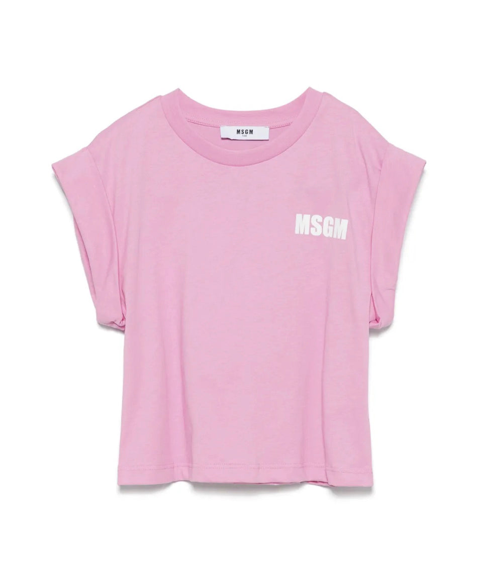 MSGM Kids T-shirt Rosa con Stampa per Bambine fronte