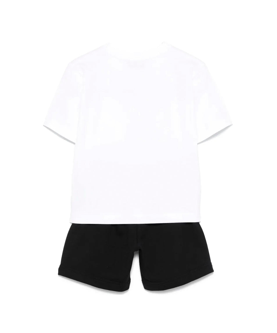 Moschino Kids T-Shirt Bianca con Shorts Neri con Stampa per Bambini