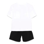 Moschino Kids T-Shirt Bianca con Shorts Neri con Stampa per Bambini