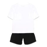 Moschino Kids T-Shirt Bianca con Shorts Neri con Stampa per Bambini