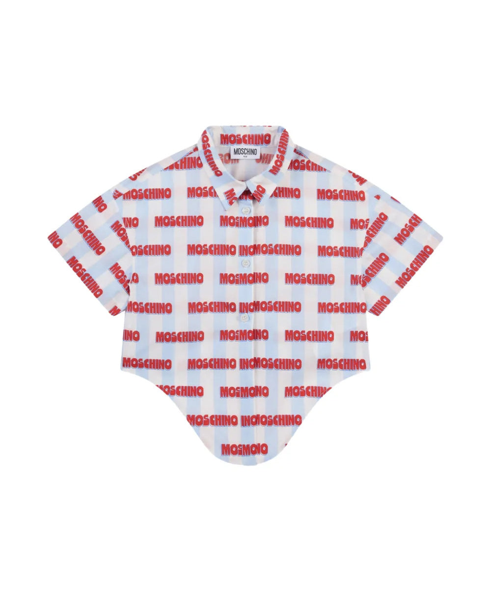 Moschino Kids Camicia Celeste con Stampa All Over Rosso per Bambini