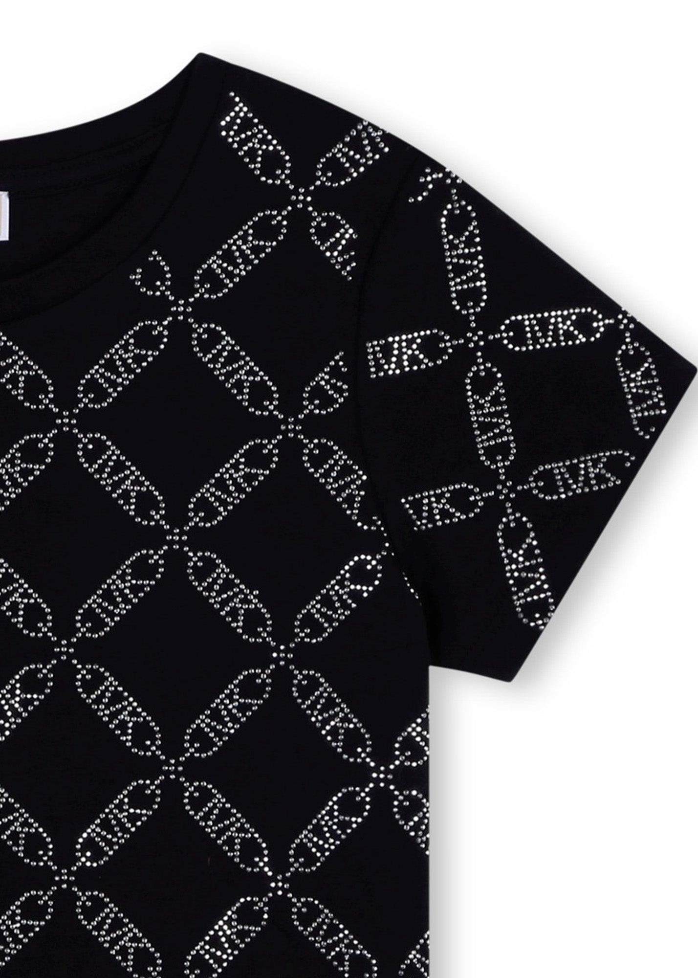 Michael Kors T-shirt Nera con Logo All-over per Bambine (dettaglio)