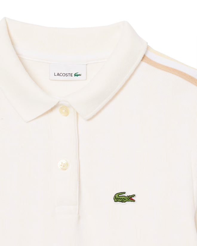Lacoste Kids Abito Polo Bianco e Beige con Logo per Bambine