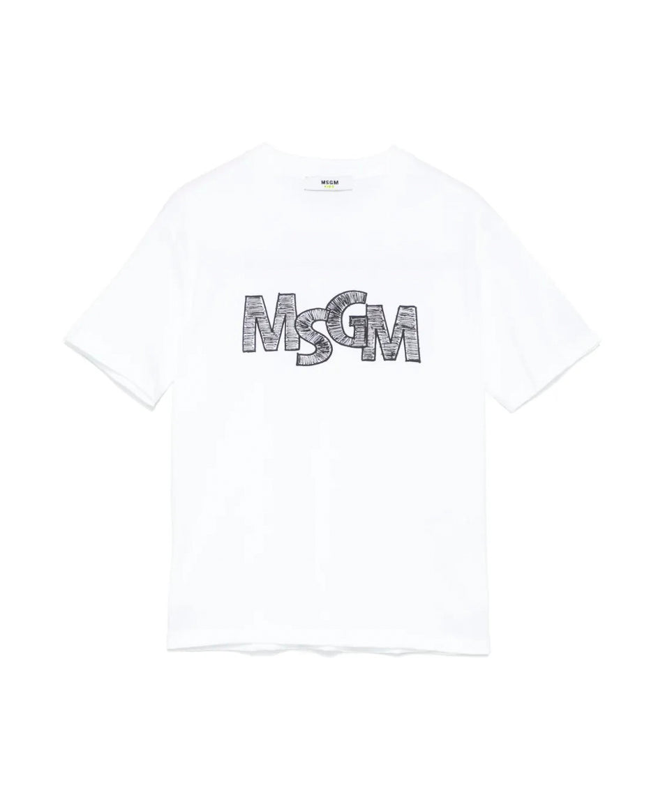 MSGM Kids T-shirt Bianca con Ricamo Logo per Bambini fronte