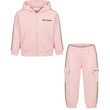 Palm Angels Kids Completo Felpa con Zip e Pantalone Rosa con Logo per Neonate