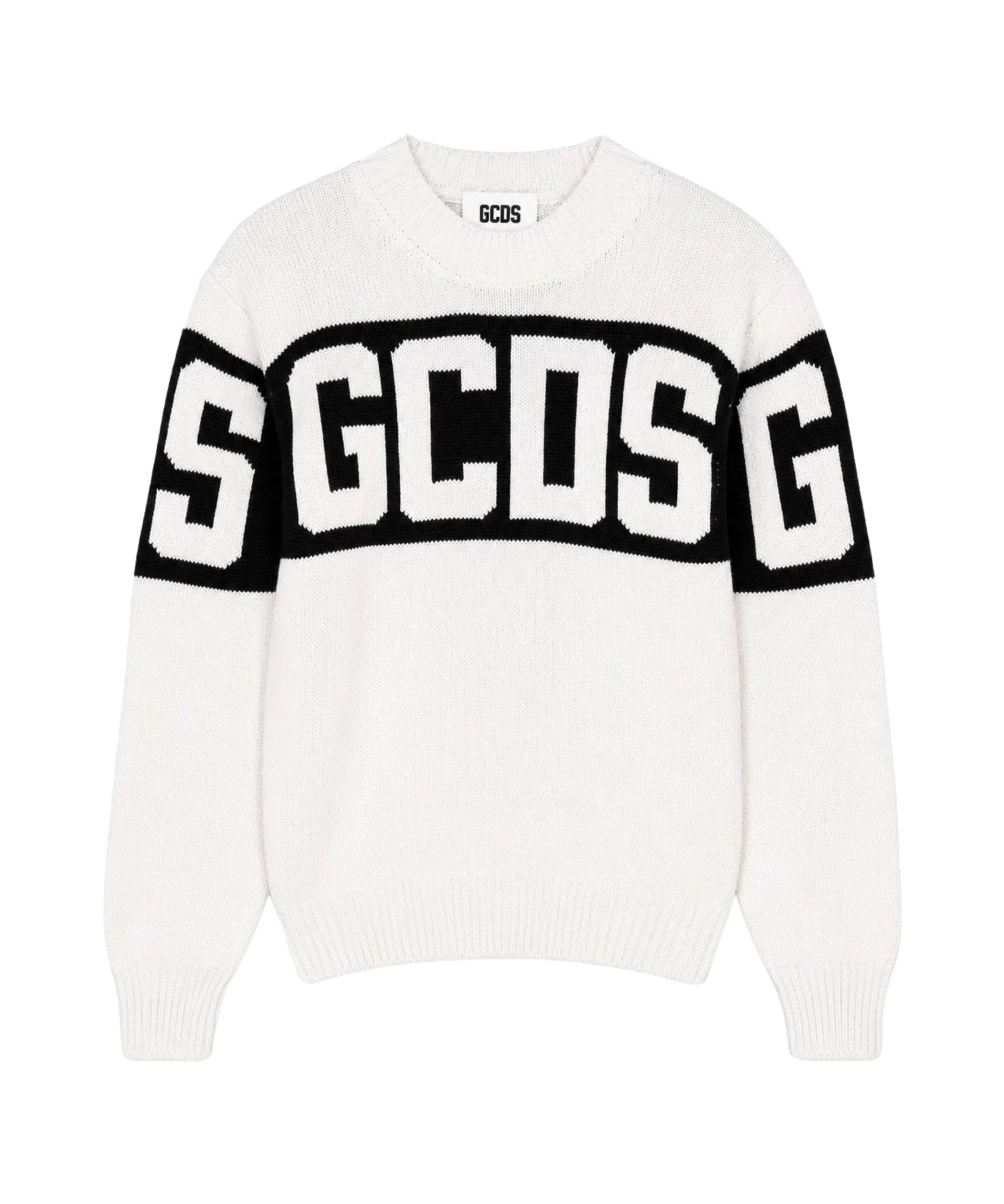 Gcds Kids Girocollo in Maglia con Banda Nero Logata Unisex