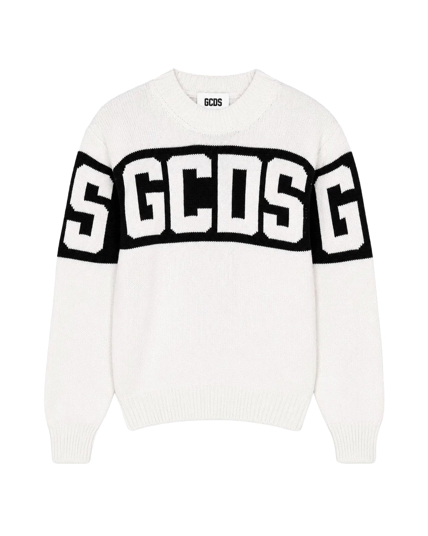 Gcds Kids Girocollo in Maglia con Banda Nero Logata Unisex